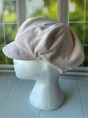 Sonia Rykiel Enfant Pink Velvet Newsboy Cap Rhinestone Logo Hat Size 58